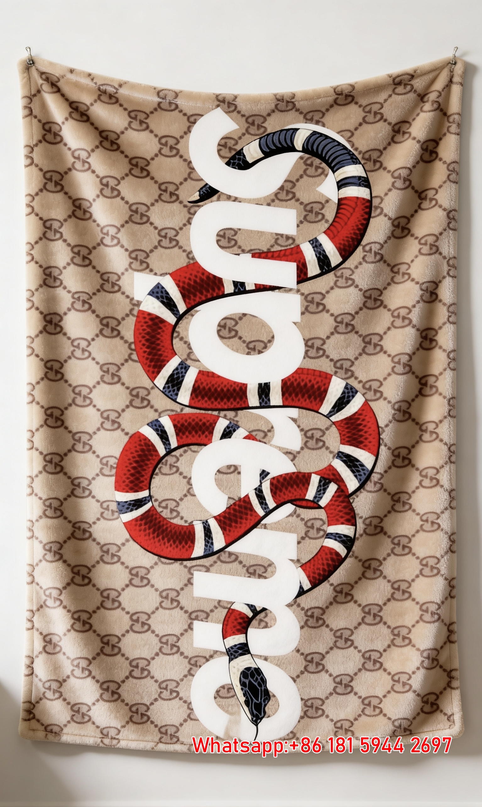 Gucci x Supreme Red Snake GG Monogram Flannel Blanket throw blanket IMG_2643